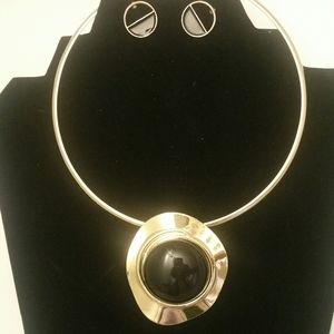 Gold and Black Goddess Necklace Earrings Set